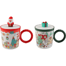 Кружка керамическая "Новогодние истории", 420 мл, с крышкой, ассорти