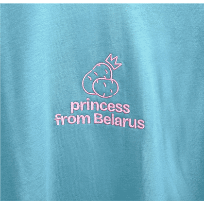 Набор сувенирный "Футболка унисекс оверсайз "Princess from Belarus" 180, M-L, пыльно-бирюзовый  + открытка-стикер 3D" - 6
