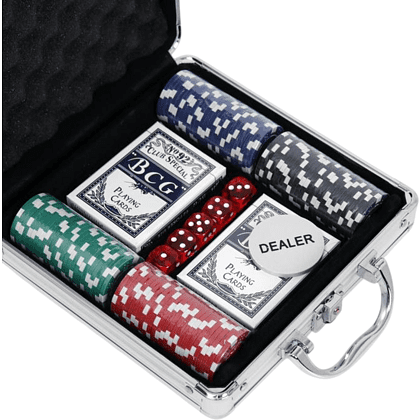 Игра настольная "Покер" в металлическом кейсе (2 колоды карт, фишки 100 штук, 5 кубиков) - 3