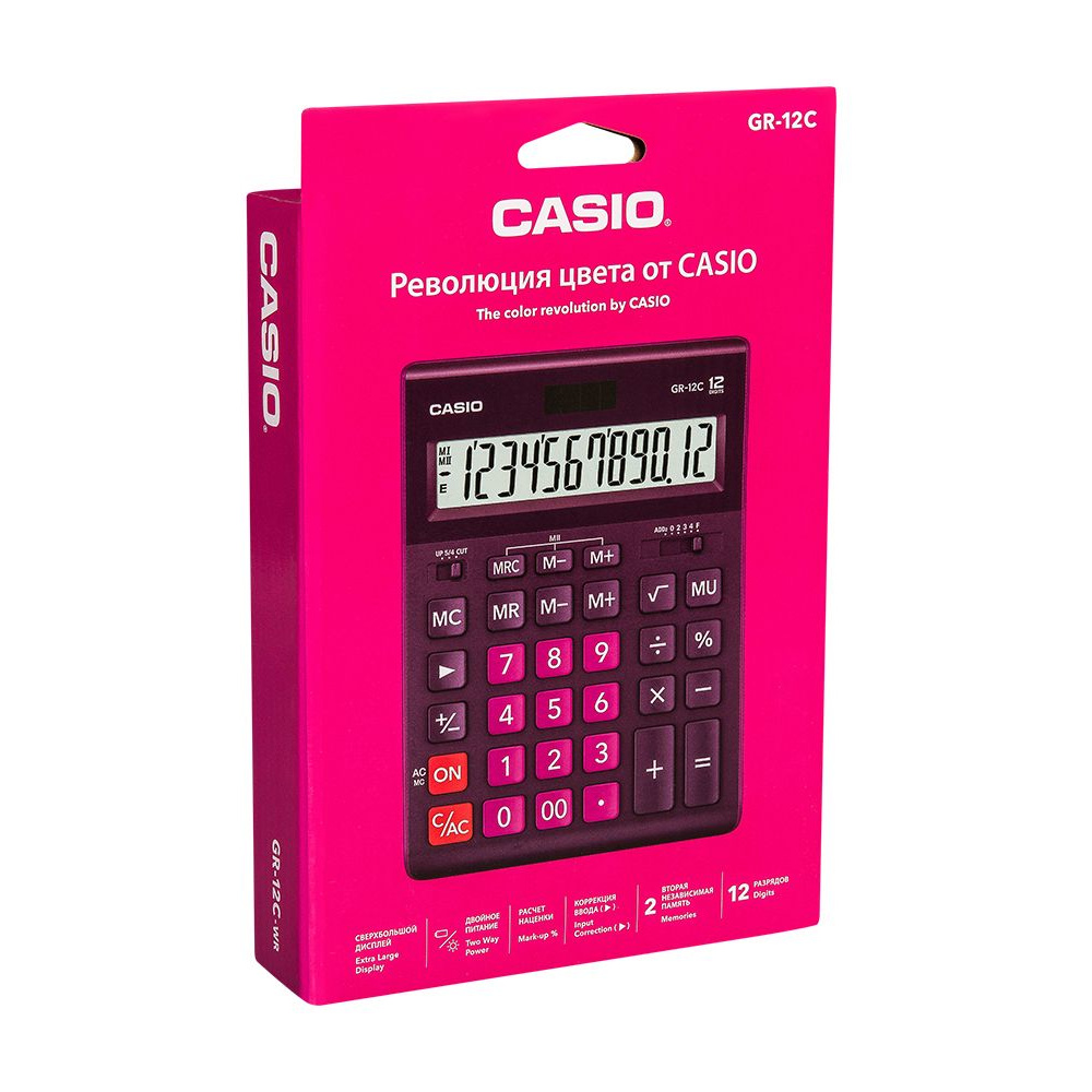 Калькулятор настольный Casio "GR-12", 12-разрядный, бордовый - 2