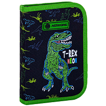 Пенал-книжка "T-Rex Neon", 1 отделение, черный, зеленый
