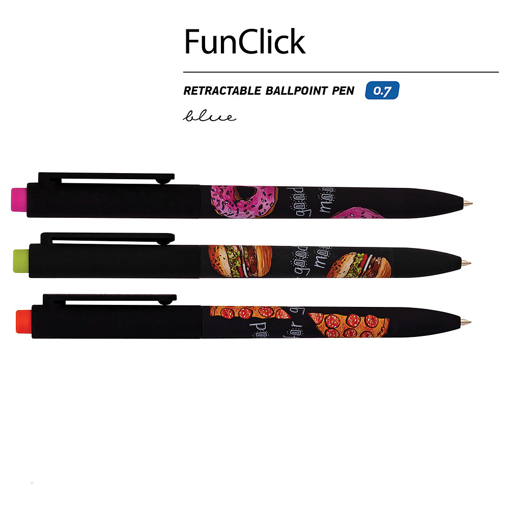 Ручка шариковая автоматическая "FunClick. Food in black", 0,7 мм, ассорти, стерж. синий - 2