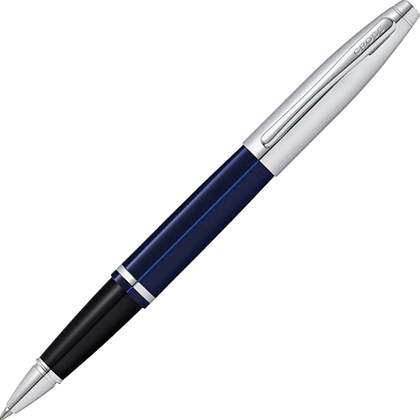 Ручка-роллер "Cross Calais Chrome&Blue Lacquer", 0.7 мм, синий, серебристый, стержень черный