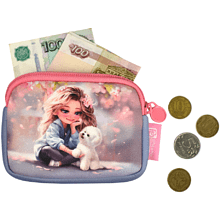 Кошелек "Блондинка с собачкой", серый, розовый