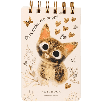 Блокнот  "Love me. Милый котик", В6, 100 листов, линейка, спираль сверху, бежевый - 2