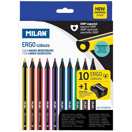 Цветные карандаши "ERGO" + точилка, 10 цветов