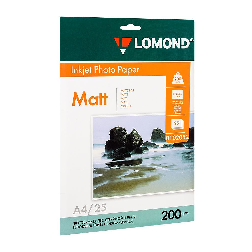 Фотобумага матовая для струйной фотопечати "Lomond", A4, 25 листов, 200 г/м2, -30%