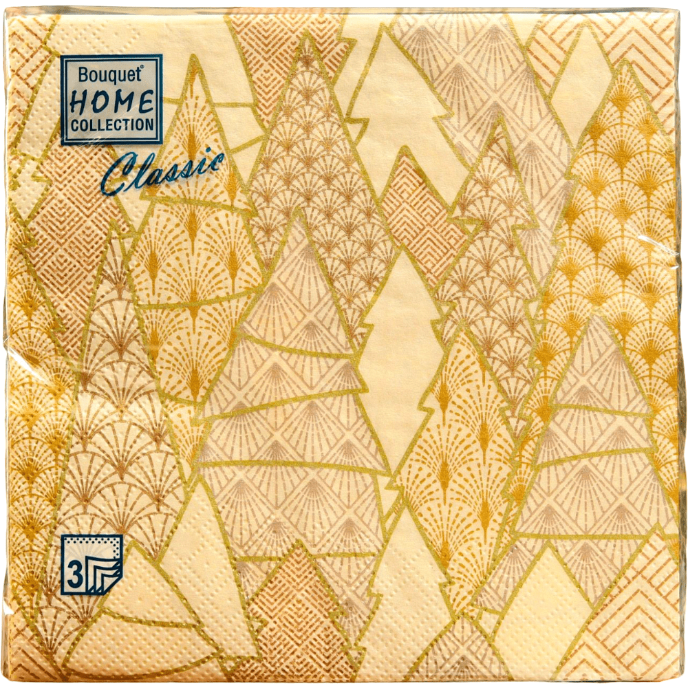Салфетки бумажные "Золотые ели на белом", 33x33 см,  20 шт
