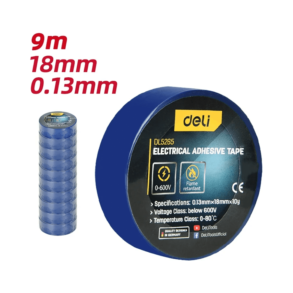 Изолента ПВХ Deli YS EDL5265, 18 мм x 10 м, 130 мкм, синяя - 2 Изолента ПВХ Deli YS EDL5265, 18 мм x 10 м, 130 мкм, синяя - 2