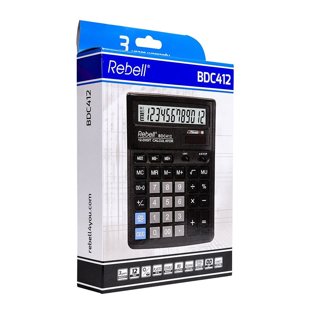 Калькулятор настольный Rebell "RE-BDC412 BX", 12-разрядный, черный - 2