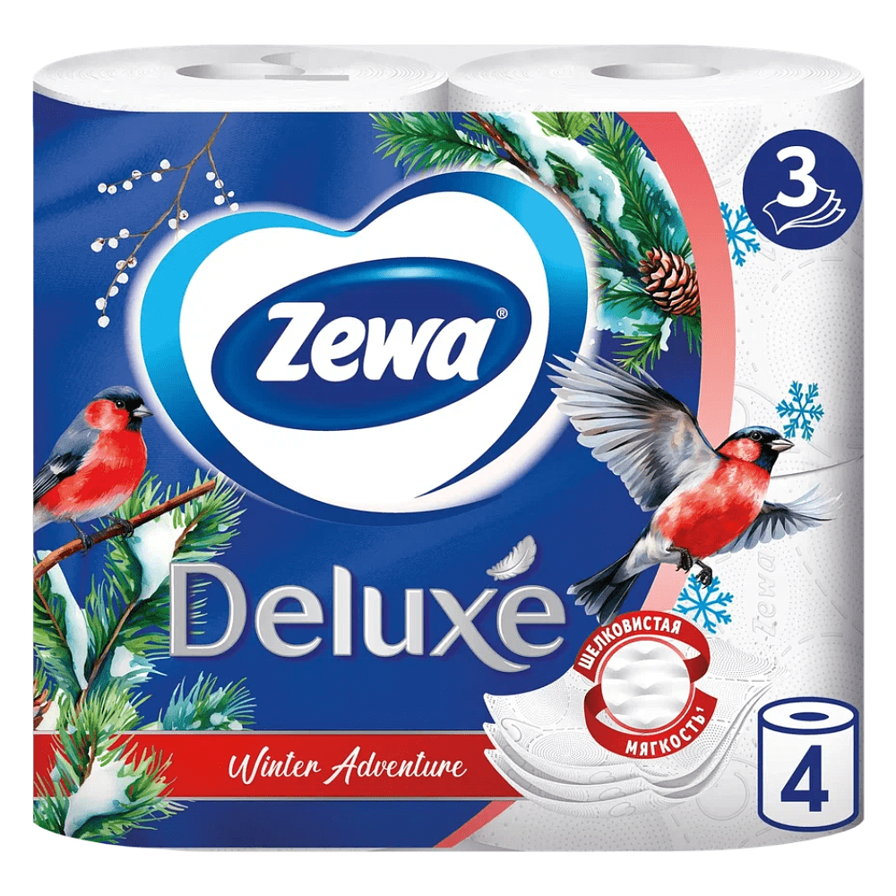 Бумага туалетная "Zewa Deluxe", 3 слоя, 4 рулона - 2
