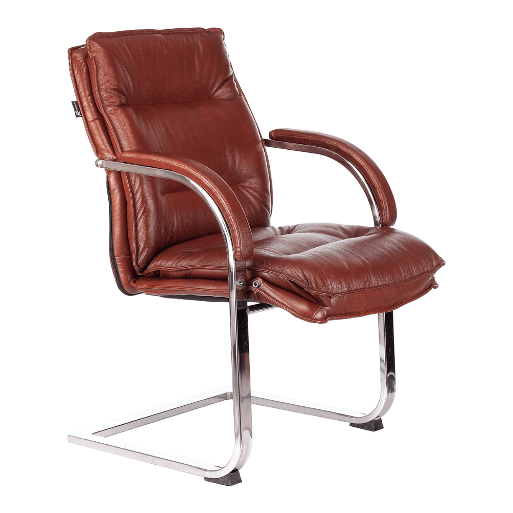 Кресло на полозьях "Бюрократ T-9927SL-LOW-V", натуральная кожа, светло-коричневый, металл хром - 2