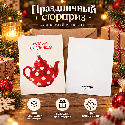 Открытка "Теплых праздников", 148х105 мм, дизайнерская - 4