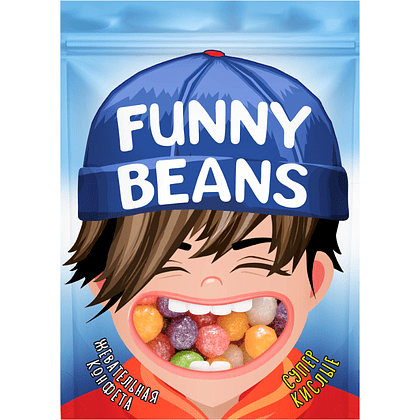 Конфеты жевательные "FUNNY BEANS", суперкислые, с ароматом клубники, черной смородины, апельсина, лимона, 75 г