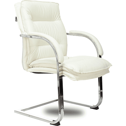 Кресло на полозьях "Бюрократ T-9927SL-LOW-V", натуральная кожа, слоновая кость, металл хром - 2