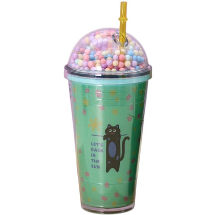 Кружка термическая "Тамблер. Kitty sun", 450 мл., пластик, с подсветкой, зеленый