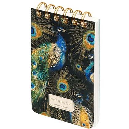 Блокнот "Fauna. Павлины", В6, 100 листов, линейка, спираль сверху, зеленый, черный