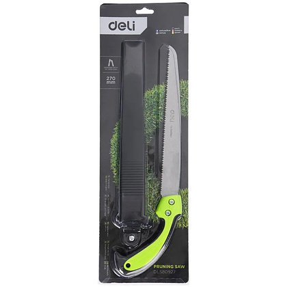 Пила садовая Deli GS EDL580927, 7 TPI, 270 мм., с чехлом, черный, зеленый - 10