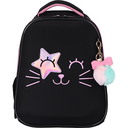 Рюкзак школьный "Ergo First. Котик" черный, розовый