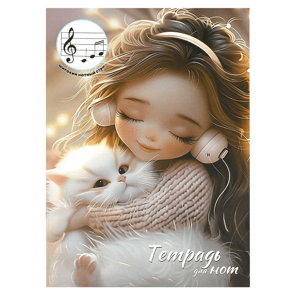 Тетрадь для нот "Девочка в наушниках и котенок", А4, 12 листов