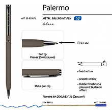 Ручка шариковая автоматическая "Palermo", 0.7 мм, серый, серебристый, стерж. синий