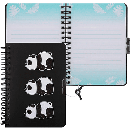 Книга записная "Panda", А6, 105x145 мм, 60 листов, в линейку, с замком, черный