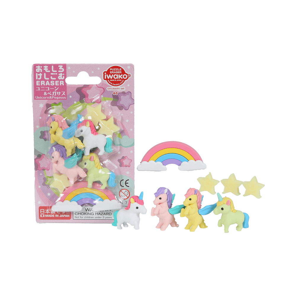 Набор ластиков "IWAKO Unicorn & Pegasus", 6 шт, ассорти