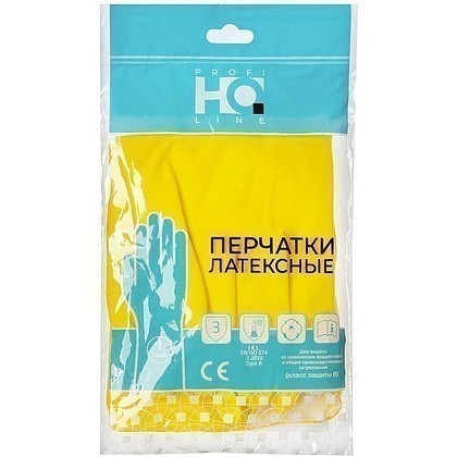 Перчатки латексные HQ Profiline, р-р S, с х/б покрытием, желтый - 3