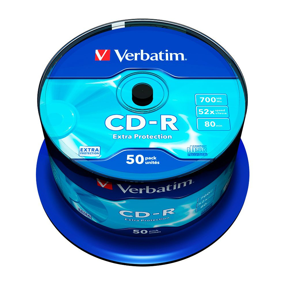 Диск Verbatim на шпинделе, CD-R, 0.7 гб, круглый бокс, 50 шт
