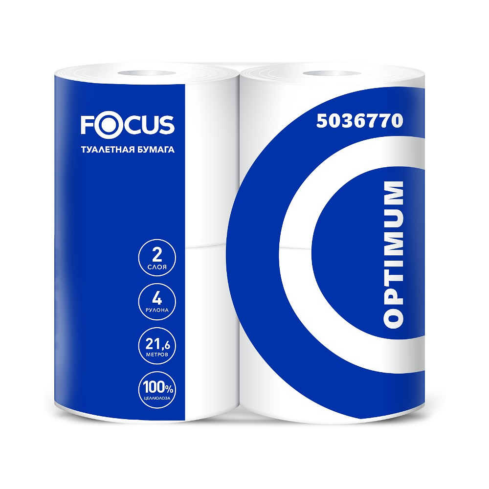 Бумага туалетная Focus Optimum, 2 слоя, 21,6 м, 4 рулона, 100% целлюлоза Бумага туалетная Focus Optimum, 2 слоя, 21,6 м, 4 рулона, 100% целлюлоза