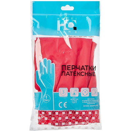 Перчатки латексные HQ Profiline, р-р M, с х/б покрытием, красный - 3