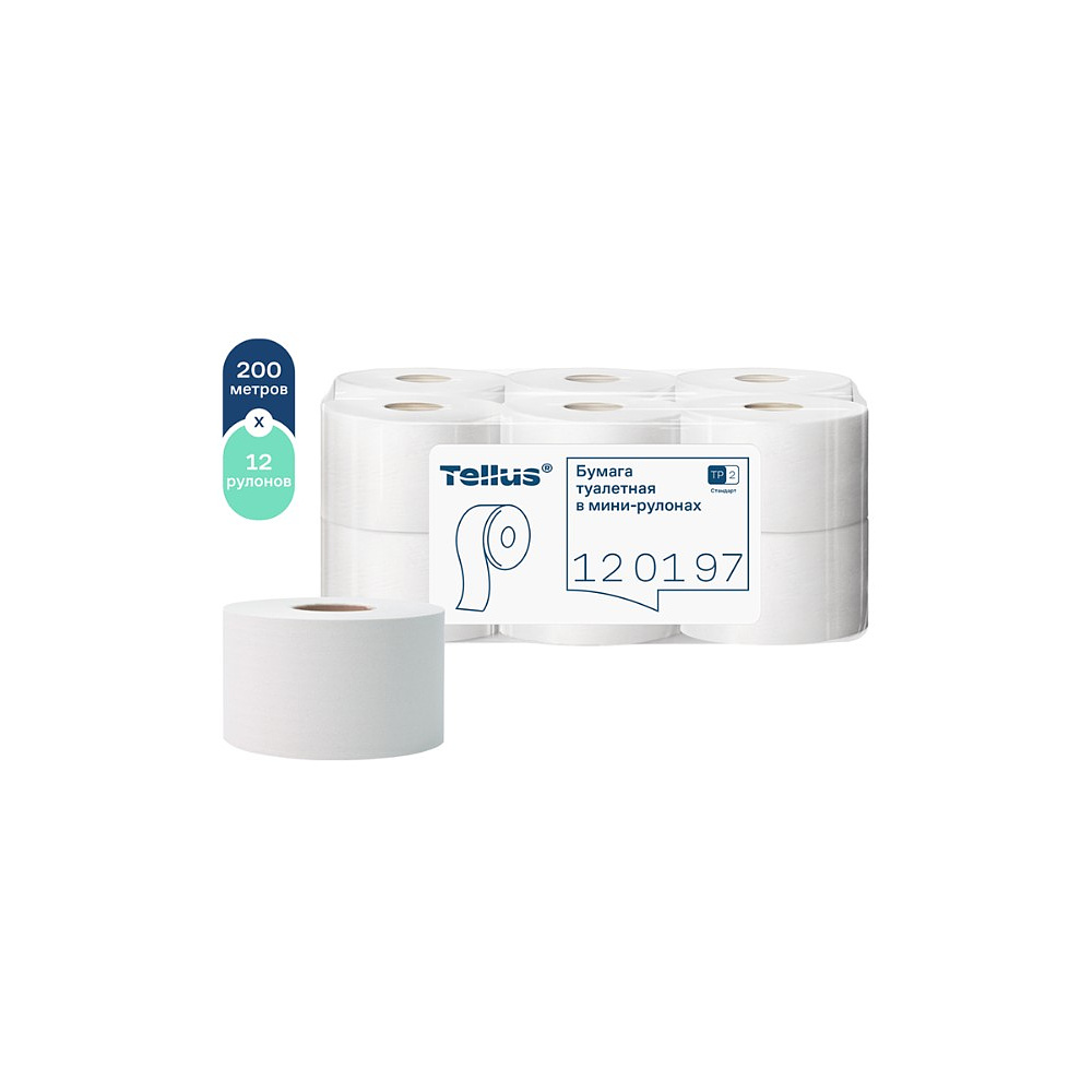 Бумага туалетная Tellus Стандарт, Т2, в мини рулоне, 200 м, 1 слой - 5 Бумага туалетная Tellus Стандарт, Т2, в мини рулоне, 200 м, 1 слой - 5