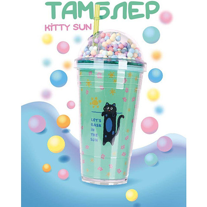 Кружка термическая "Тамблер. Kitty sun", 450 мл., пластик, с подсветкой, зеленый - 2