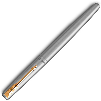 Ручка перьевая "Parker Jotter Stainless Steel CT", F, серебристый, золотистый, патрон синий - 2
