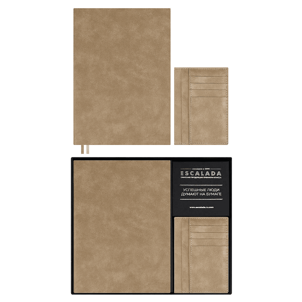 Набор ежедневник недатированный "Фланстэр", 320 страниц, + картхолдер, 100x140 мм., бежевый - 2
