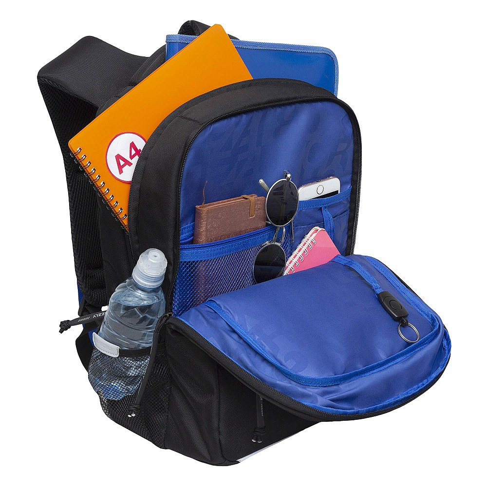 Рюкзак школьный "Greezly", с карманом для ноутбука, черный, синий - 4