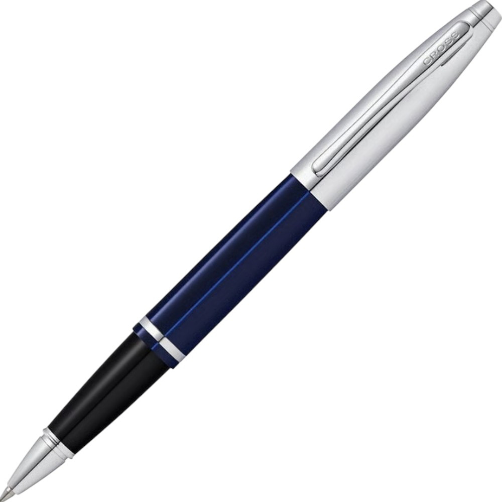Ручка-роллер "Cross Calais Chrome&Blue Lacquer", 0.7 мм, синий, серебристый, стержень черный