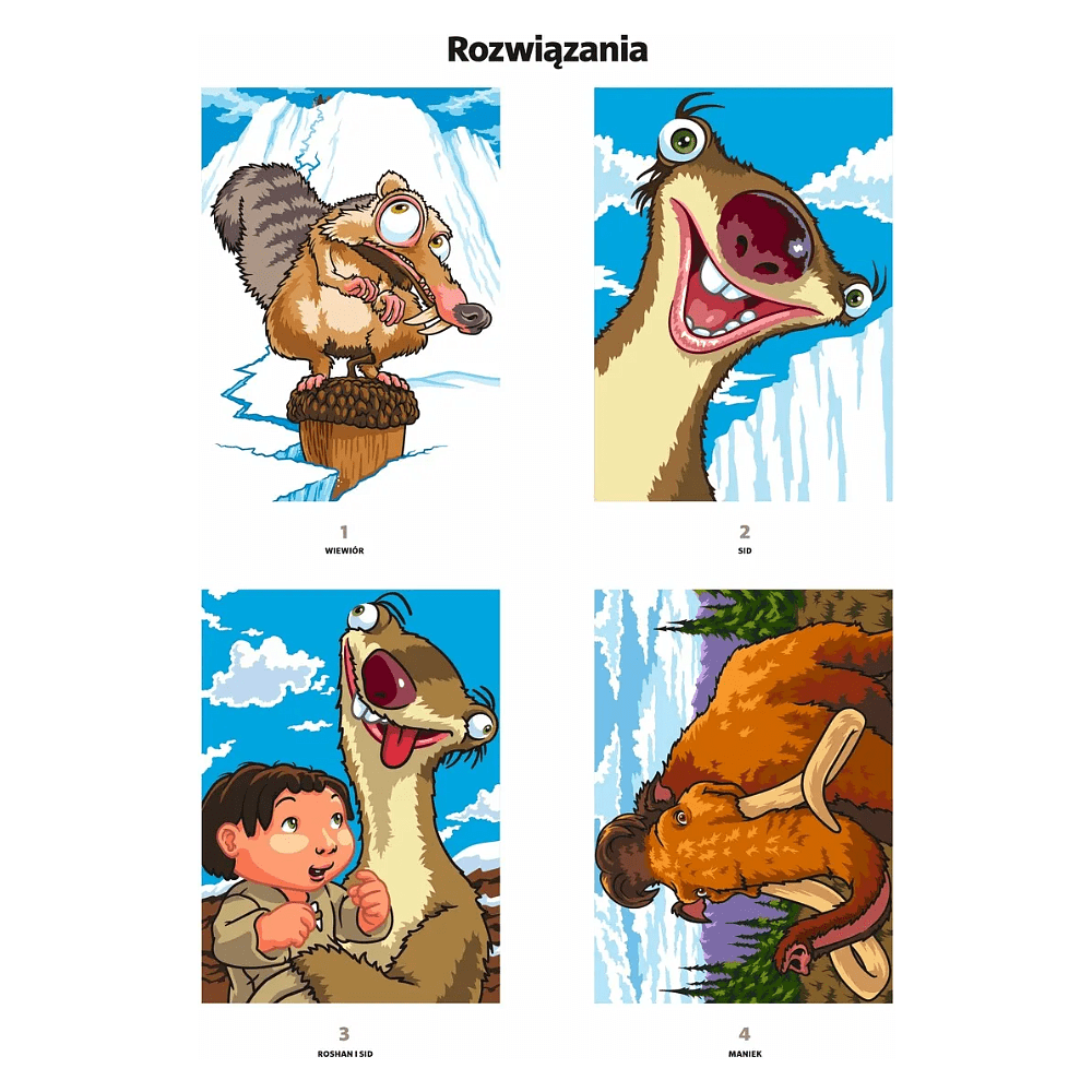 Раскраска по номерам на польском языке "Zagadkowe rysunki - Disney Epoka lodowcowa"  - 4
