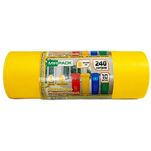 Мешки для мусора Mirpack Premium+, 240 л, ПВД, 45 мкм, 93х130 см, 10 шт/рулон, желтый