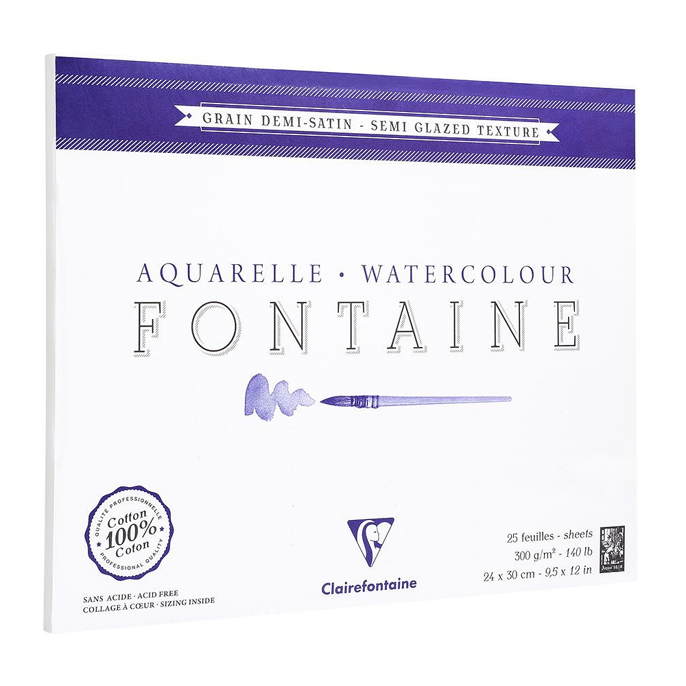 Блок-склейка бумаги для акварели "Fontaine", 24x30 см, 300 г/м2, 25 листов