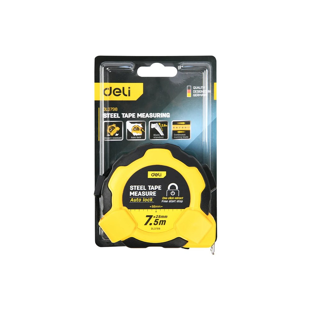 Рулетка Deli YS EDL3796, 7,5 м х 25 мм, желтый, черный - 10