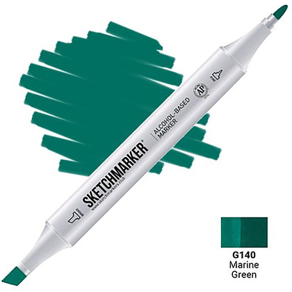 Маркер перманентный двусторонний "Sketchmarker", G140 зеленый морской