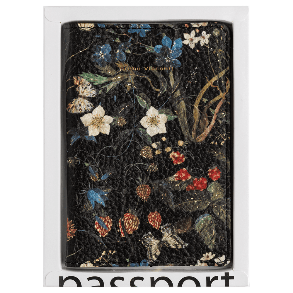 Обложка для паспорта "Flora. Лесные ягоды", кожзам., черный