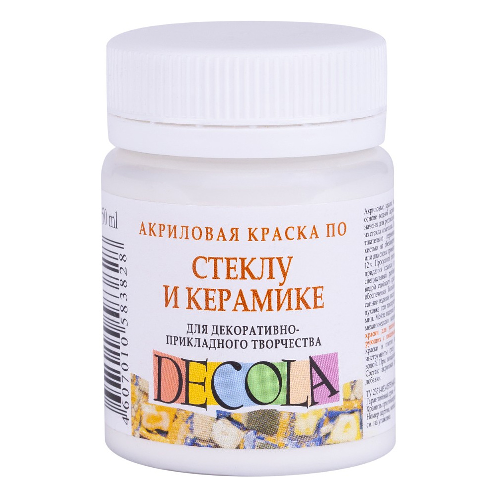 Краска акриловая по стеклу и керамике "Декола", 104 белая, 50 мл., банка