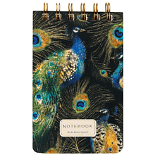 Блокнот "Fauna. Павлины", В6, 100 листов, линейка, спираль сверху, зеленый, черный
