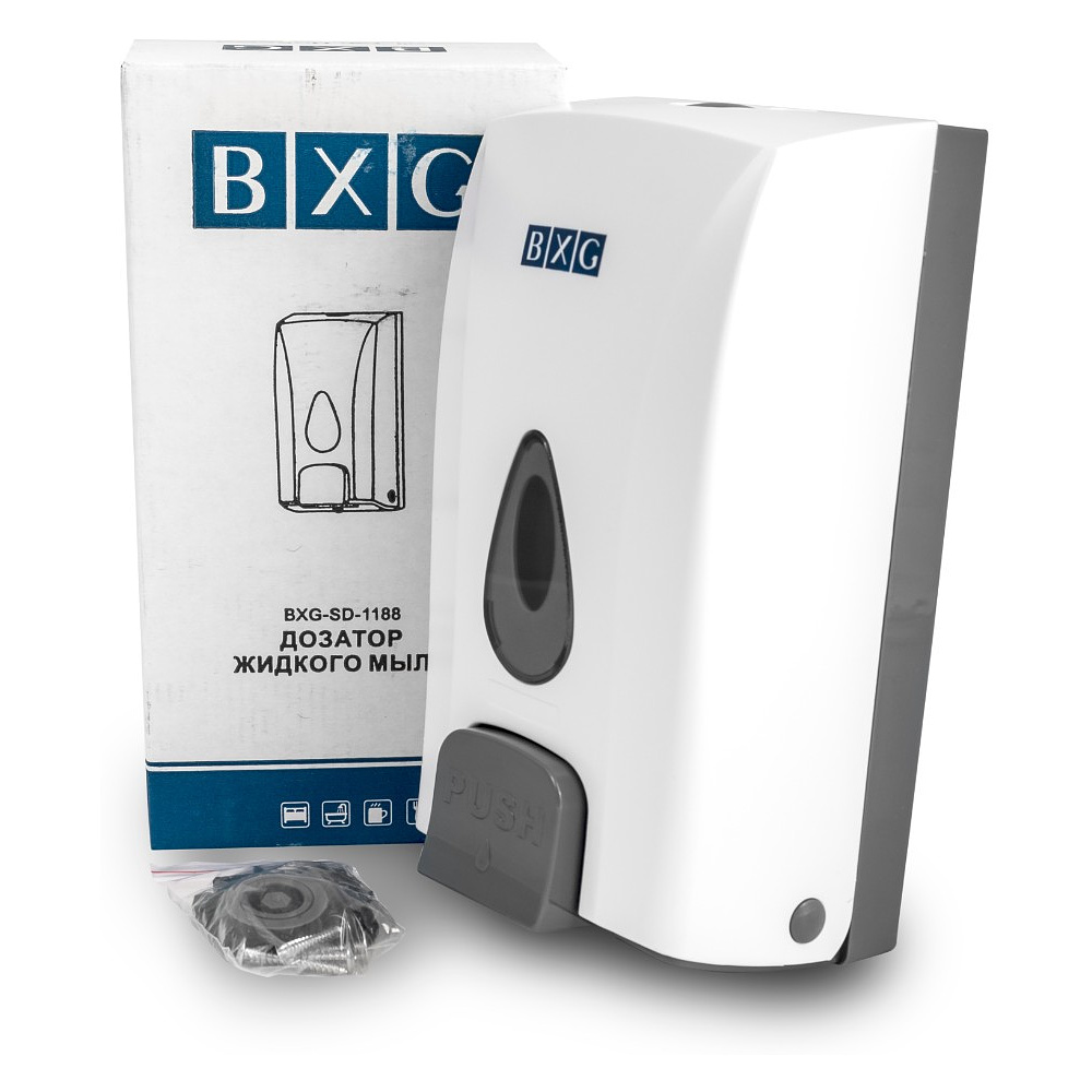 Диспенсер для жидкого мыла BXG "SD-1188", 1 л, ручной, пластик, белый - 3