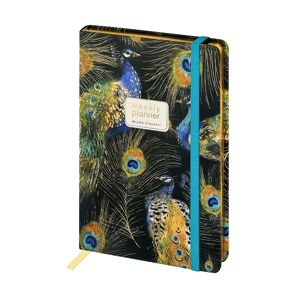 Еженедельник недатированный "Fauna. Павлины", А5, 144 страниц, линованный, черный, зеленый