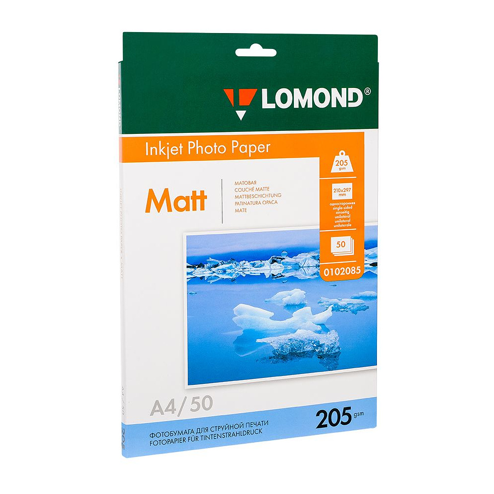 Фотобумага матовая для струйной фотопечати "Lomond", A4, 50 листов, 205 г/м2