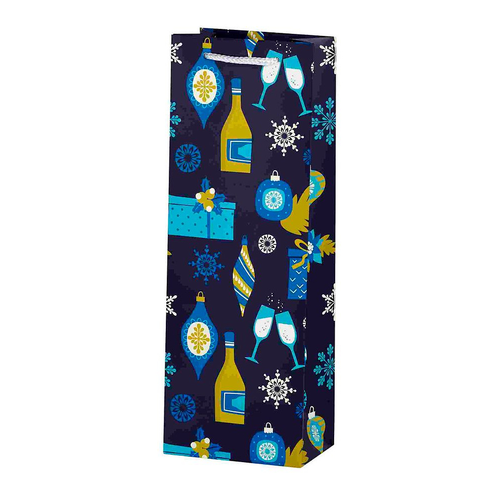 Пакет бумажный подарочный "Вино и подарки", 12.7x36x8.3 см, разноцветный