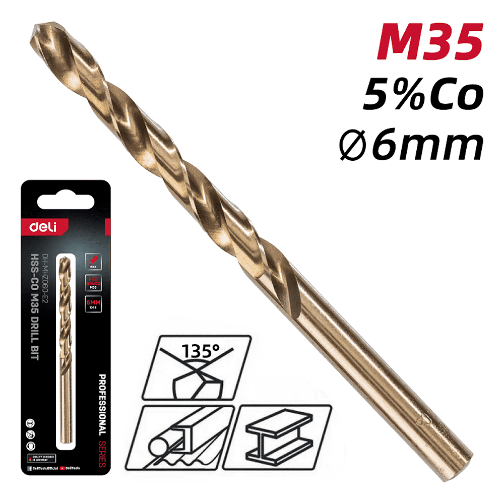 Сверло по металлу Deli RS EDH-MHZ060-E2, 6.0 мм, DIN 338, HSCo 5% - 2 Сверло по металлу Deli RS EDH-MHZ060-E2, 6.0 мм, DIN 338, HSCo 5% - 2